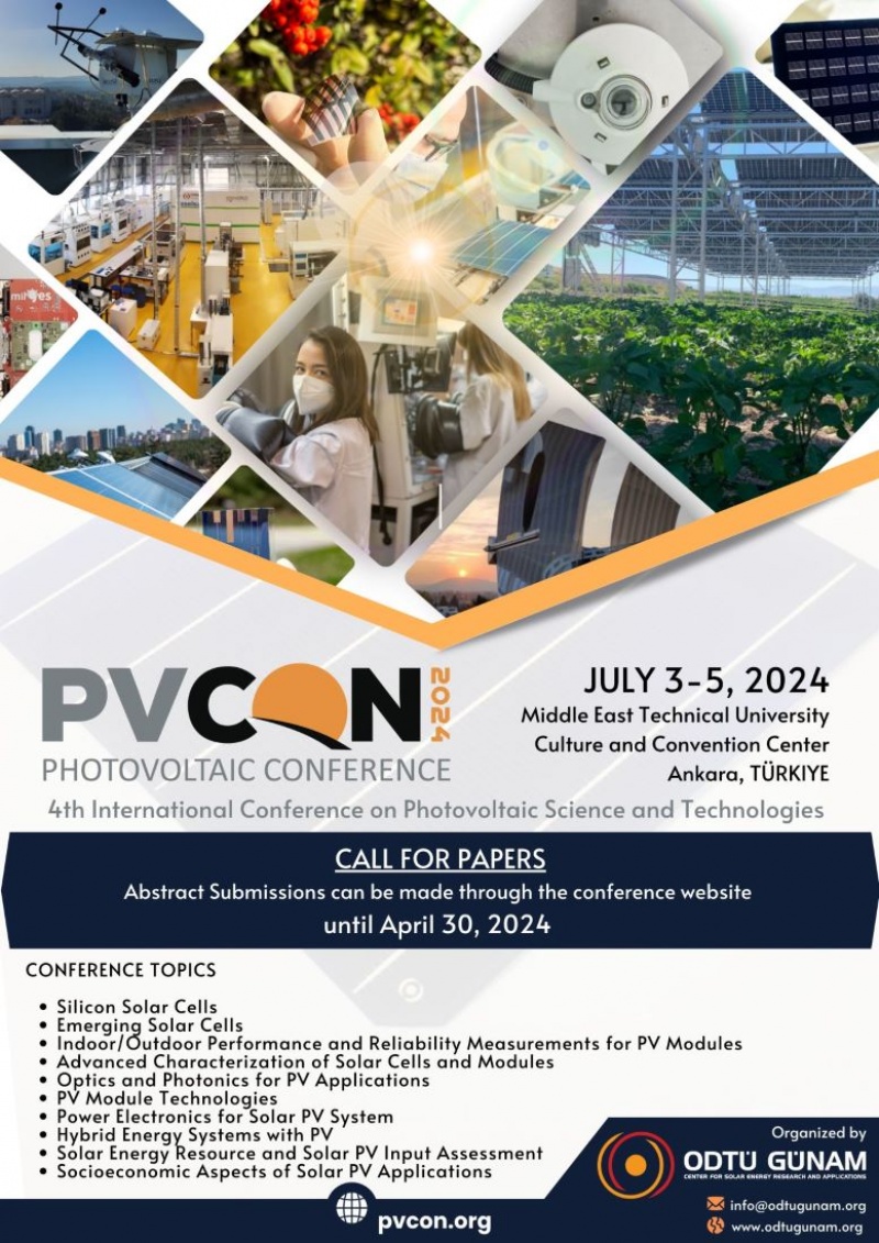 4. Uluslararası Fotovoltaik Bilim ve Teknolojileri Konferansı 03 - 05 Temmuz'da Ankara'da Yapılacak